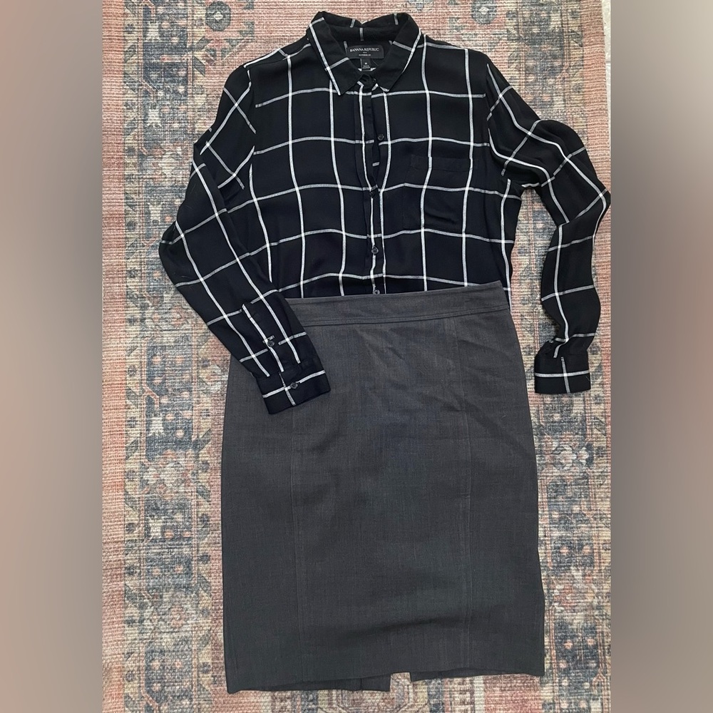 Grey pencil skirt.